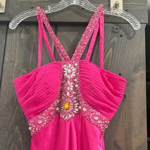 Vintage Hot Pink Beaded Cache Prom Dress.